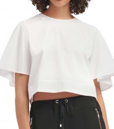 White Cropped Flutter Sleeve Top