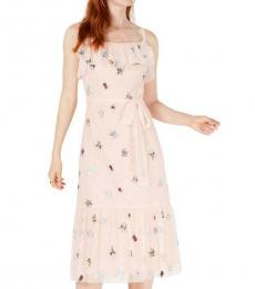 Betsey Johnson Pink Print Ruffled A-Line Midi Dress