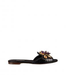 Dolce & Gabbana Black Brooch Embellished Flats