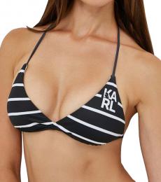 Karl Lagerfeld Black Striped Logo-Print Bikini