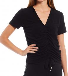 Michael Kors Black Ruched Drawstring Front Top