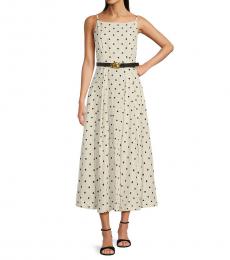 DKNY Off White Sleeveless Belted Midi Dress