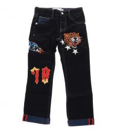 Philipp Plein Little Boys Blue Embroidered Slim Fit Jeans