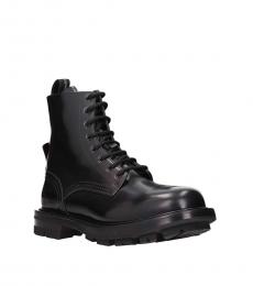 Alexander McQueen Black Leather Lace Up Boots