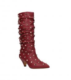 Red Studded Slouchy Boots