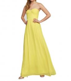 BCBGMaxazria Canary Yellow Strapless Ruched Evening Gown