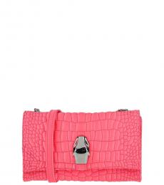 Cavalli Class Light Pink Croc-Print Mini Crossbody Bag