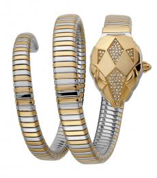 Just Cavalli Silver Gold Snake Cover Dial Watch