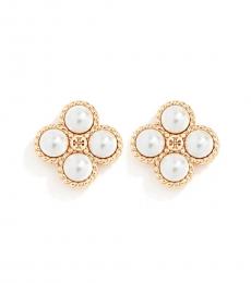Tory Burch Gold Stud Clover Rope Pearl Earrings
