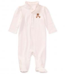 Baby Girls Morning Pink Embroidered Bear Coverall