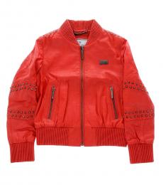 Little Boys Red Studded Bomber Jacket