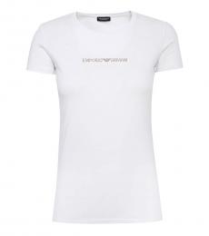 Emporio Armani White Crew Neck Glitter Logo Top