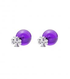 Tory Burch Purple Silver Logo Double Stud Earrings