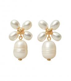 White Pearl Clover Drop Earrings