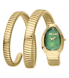 Just Cavalli Golden Green Snake Strap Watch