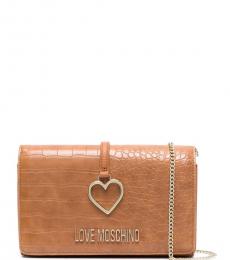 Love Moschino Brown Heart Charm Small Crossbody Bag