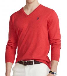 Ralph Lauren Rosette Heather Cotton V-Neck Sweater