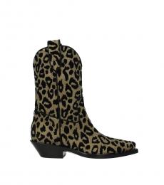 Gold Animal Print Ankle Boots