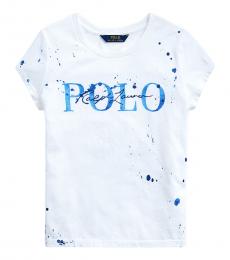 Ralph Lauren Girls White Paint-Splatter T-Shirt