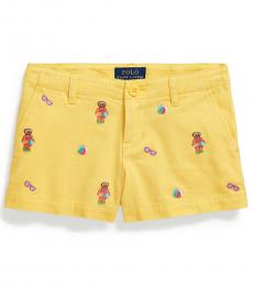 Ralph Lauren Little Girls Signal Yellow Pool Bear Chino Shorts