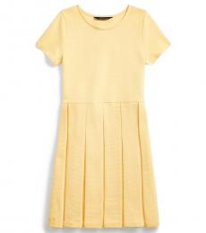 Ralph Lauren Girls Empire Yellow Pleated Ottoman-Rib Dress