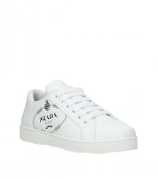 Prada White Side Logo Leather Sneakers