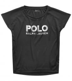 Ralph Lauren Little Girls Black Metallic Logo Interlock T-Shirt