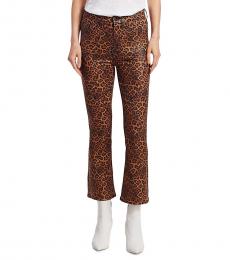 Brown High-Rise Leopard Flare Jeans