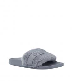 Calvin Klein Grey Anzen Cozy Faux Fur Slides