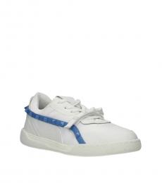 Valentino Garavani White Light Blue Leather Sneakers