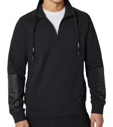 Black Funnel Neck Textured Quarter-Zip Sweatshirt