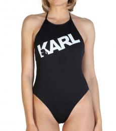 Karl Lagerfeld Black Halterneck One Piece Swimsuit