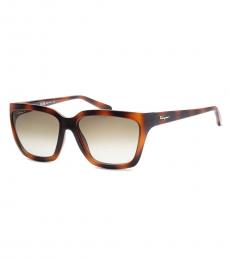 Ferragamo Brown Havana Rectangular Sunglasses