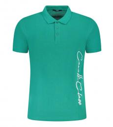 Cavalli Class Green Printed Logo Polo