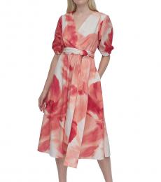 DKNY Multi Color V-Neck Floral Print Dress