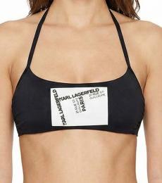 Karl Lagerfeld Black Logo Halterneck Bikini Top