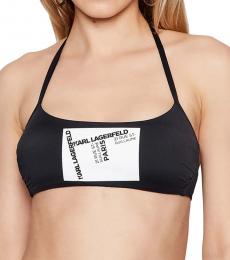Karl Lagerfeld Black Logo Halterneck Bikini Top