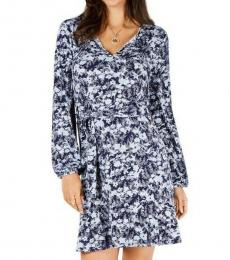 Michael Kors Navy Blue Printed Belted Shift Dress
