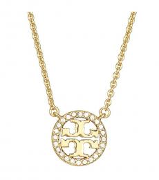Tory Burch Golden Crystal Logo Pendant Necklace
