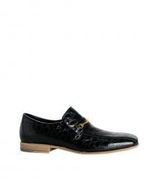 Versace Black Croc Print Leather Loafers