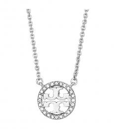 Tory Burch Silver Crystal Logo Pendant Necklace