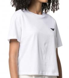 Emporio Armani White Logo-Print Cotton T-Shirt