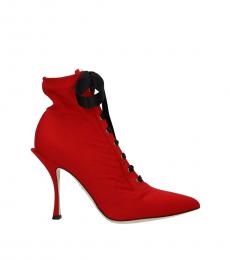 Dolce & Gabbana Red Front Lace Up Booties