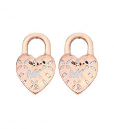 Michael Kors Rose Gold Logo Heart Lock Stud Earrings