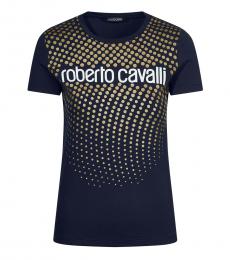 Roberto Cavalli Navy Printed Logo T-Shirt