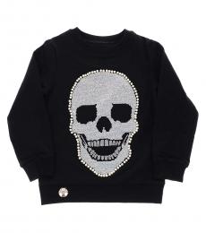 Girls Black Skull Crewneck Sweatshirt