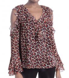 Diane Von Furstenberg Multi color Cold Shoulder Ruffle Blouse