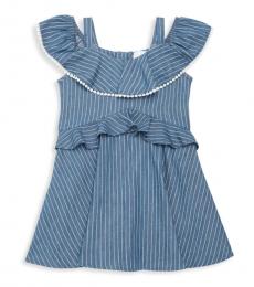 BCBGirls Little Girls Indigo Striped Ruffle Dress