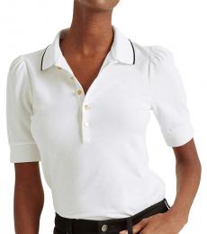 Ralph Lauren White Pique Puff-Sleeve Polo Shirt