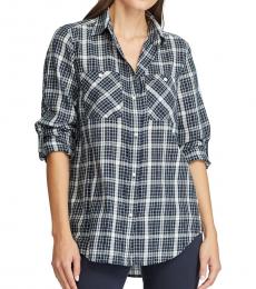 Ralph Lauren Lauren Navy Plaid Cotton Twill Shirt
